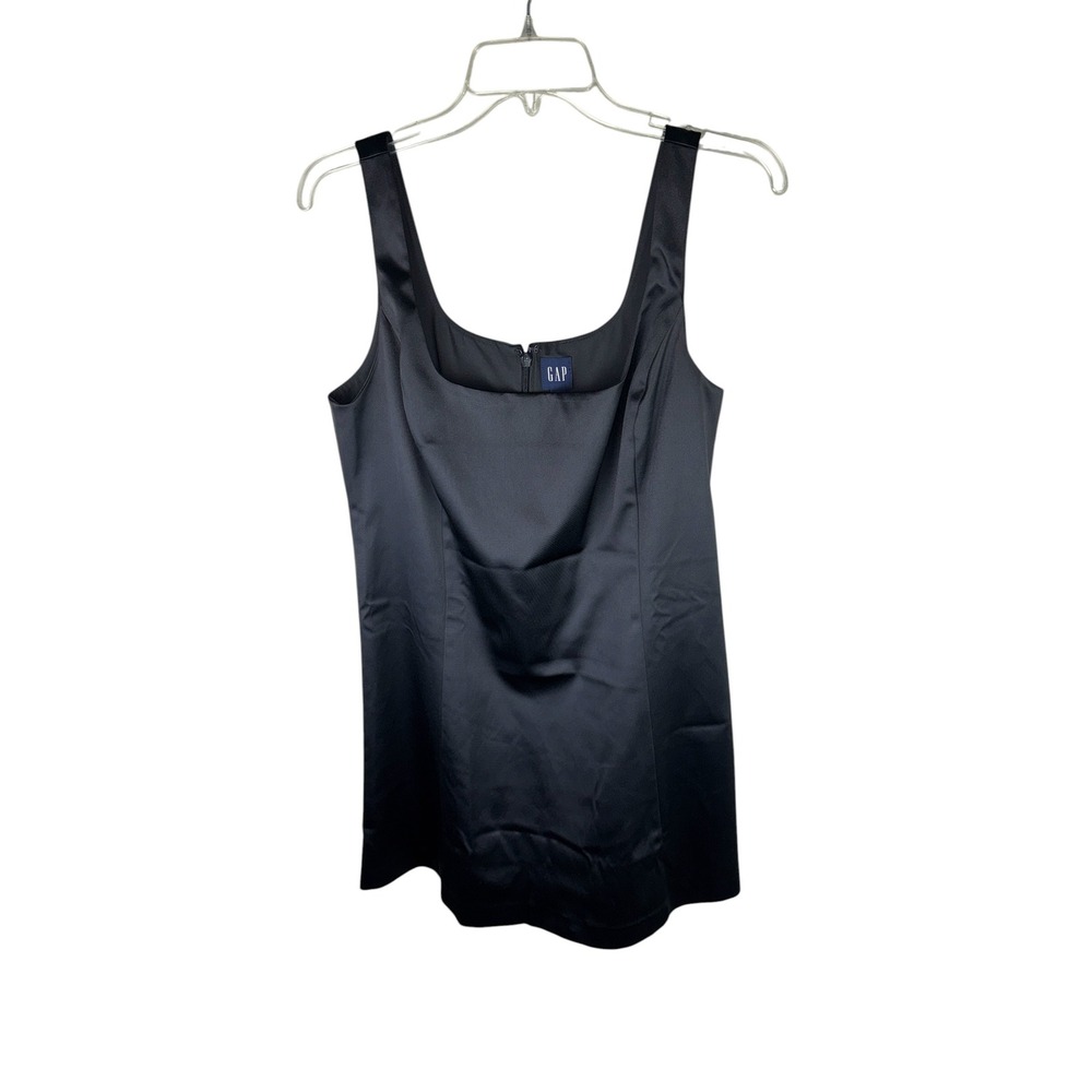 NEW Gap Women Black SL Structured Satin Square Neck Dress Size Size M Classic